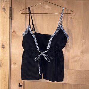Navy and White Striped Tankini + matching high waisted bottoms